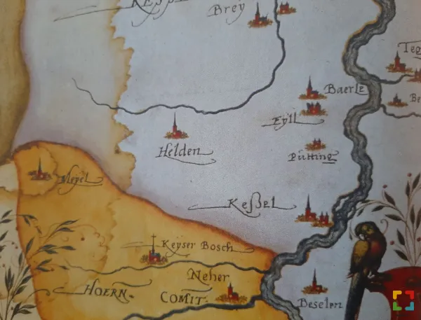 Detail van het Land van Kessel rond 1600 (Christiaen Sgrooten, uit de Madridse Atlas)