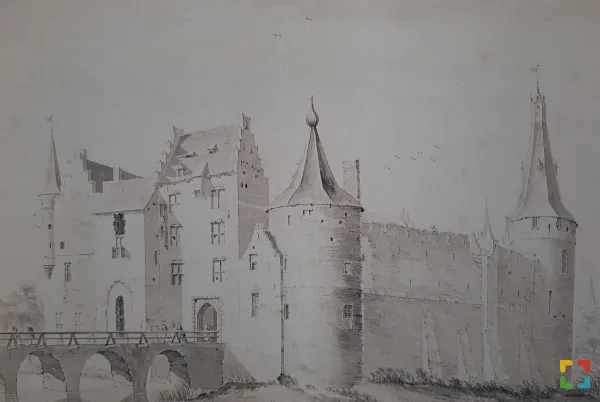 Kasteel Horn (pentekening van Jan de Beijer 1738)