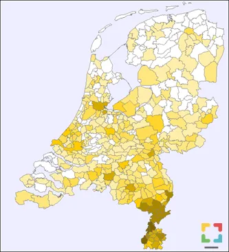 De familienaam Smeets is duidelijk goed vertegenwoordigd in Limburg (bron Nederlandse familienamenbank)