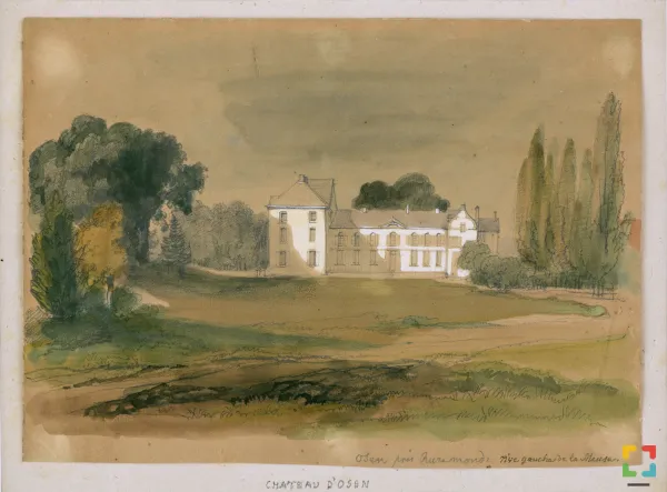HALLO Magazine Online/ Kasteel Osen op een aquarel van de Maastrichtse kunstenaar Théodore Schaepkens (rond 1840)